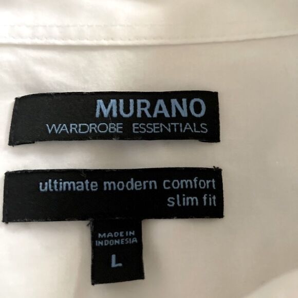 Murano Men’s White Cotton Slim Fit Flat Pockets Shirt Size L - Picture 6 of 8